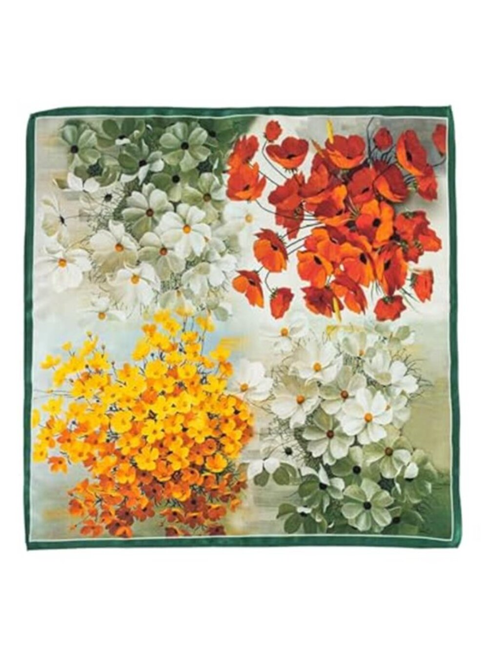Floral Print Square Scarf in Green, Red, Yellow, and White
